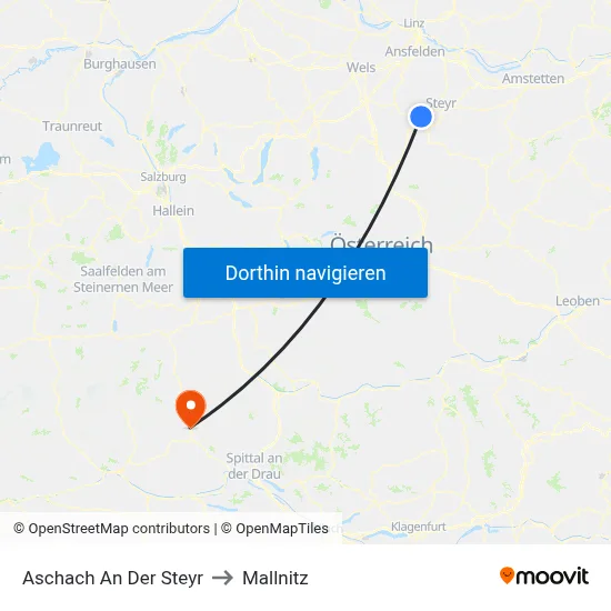 Aschach An Der Steyr to Mallnitz map