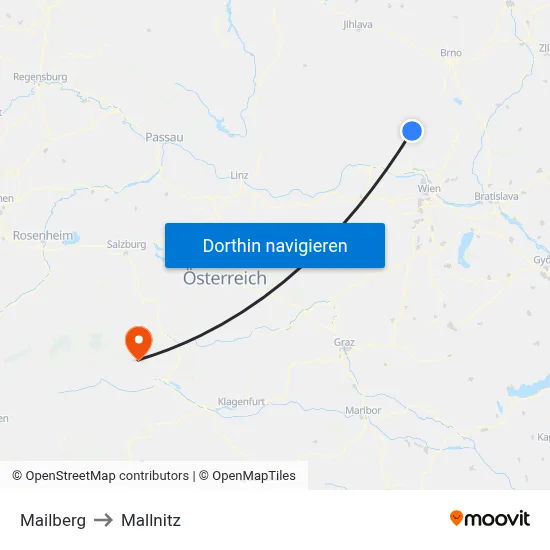 Mailberg to Mallnitz map