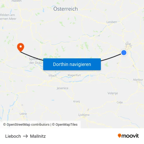 Lieboch to Mallnitz map