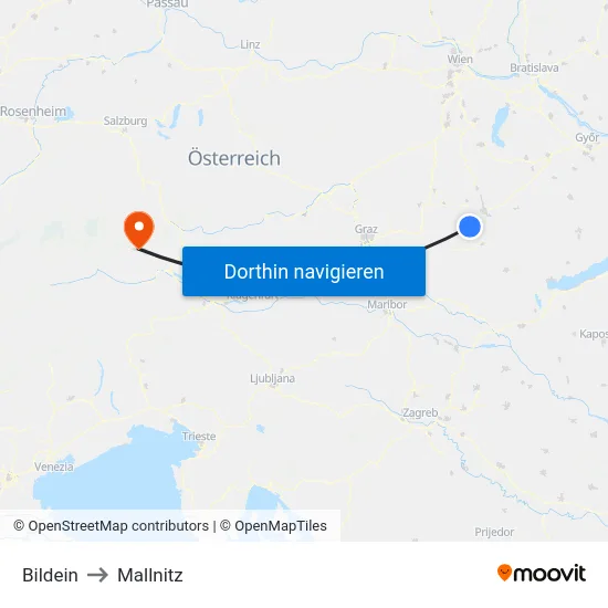 Bildein to Mallnitz map