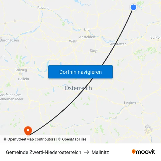 Gemeinde Zwettl-Niederösterreich to Mallnitz map