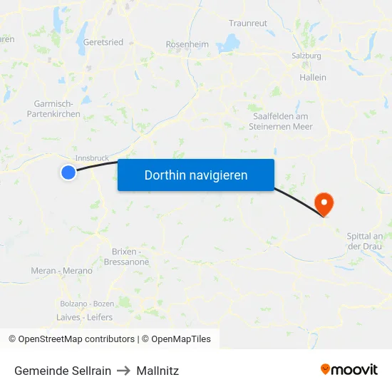 Gemeinde Sellrain to Mallnitz map
