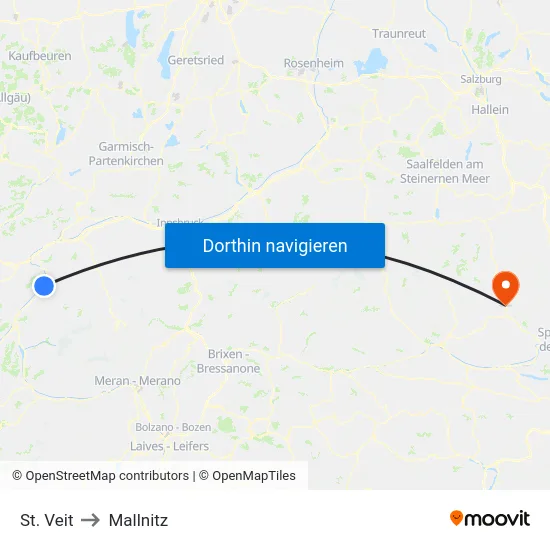 St. Veit to Mallnitz map
