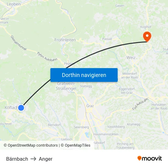 Bärnbach to Anger map