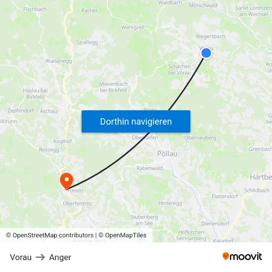 Vorau to Anger map