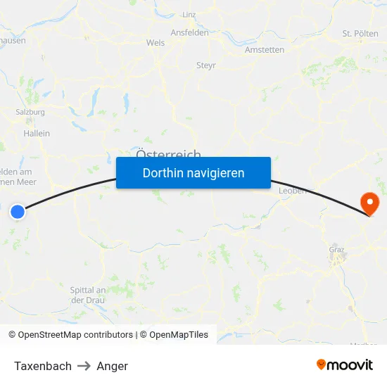 Taxenbach to Anger map