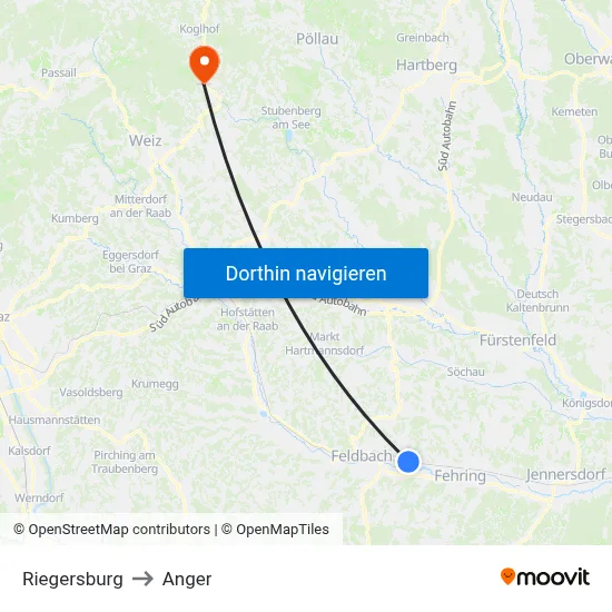 Riegersburg to Anger map