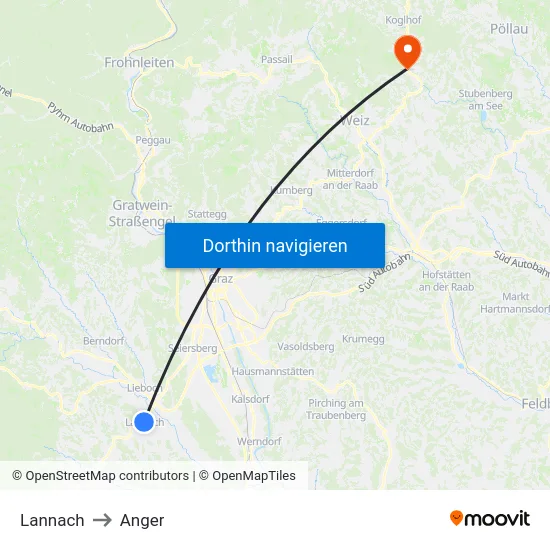 Lannach to Anger map