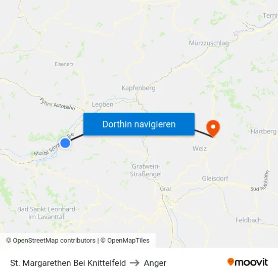 St. Margarethen Bei Knittelfeld to Anger map