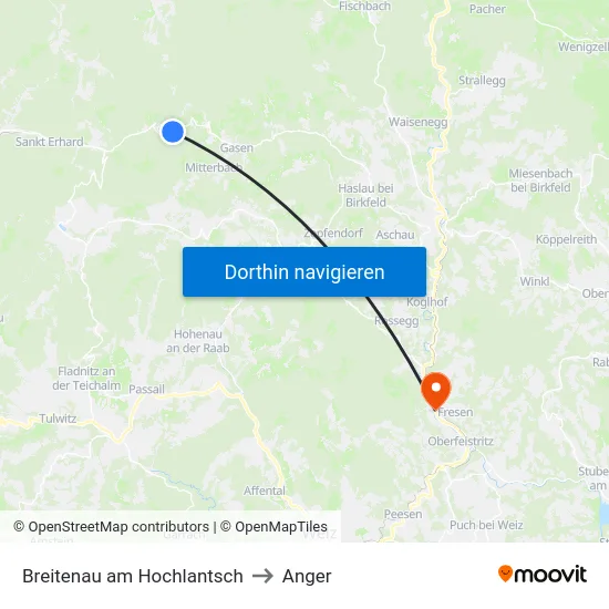 Breitenau am Hochlantsch to Anger map
