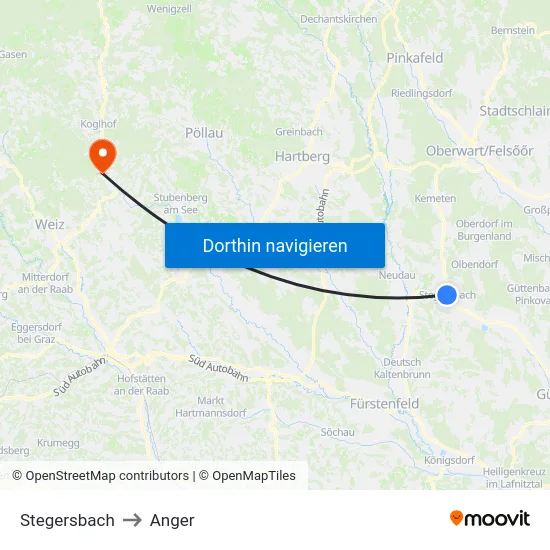 Stegersbach to Anger map