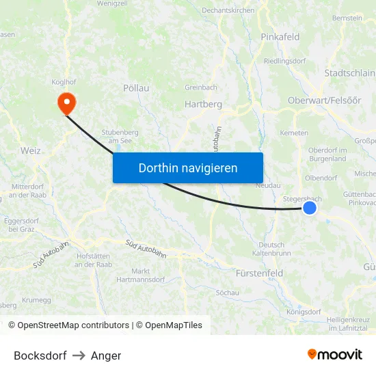 Bocksdorf to Anger map