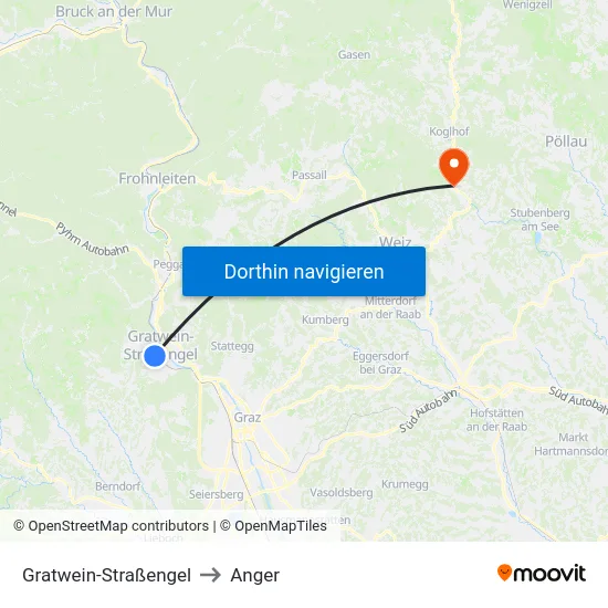 Gratwein-Straßengel to Anger map