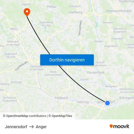 Jennersdorf to Anger map