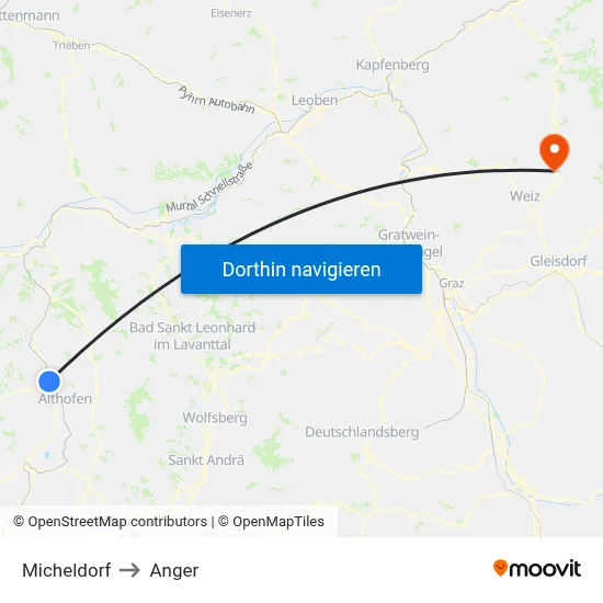 Micheldorf to Anger map