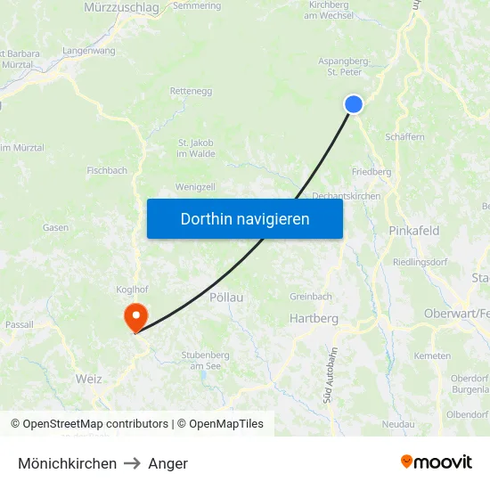 Mönichkirchen to Anger map