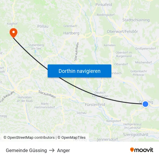 Gemeinde Güssing to Anger map