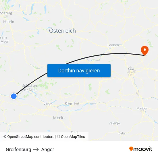 Greifenburg to Anger map
