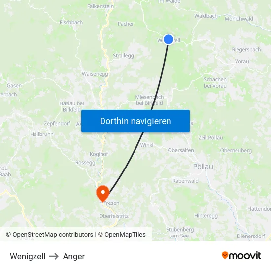 Wenigzell to Anger map