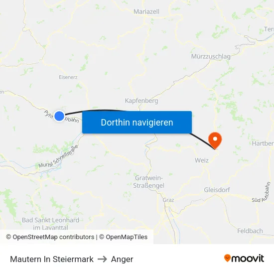 Mautern In Steiermark to Anger map