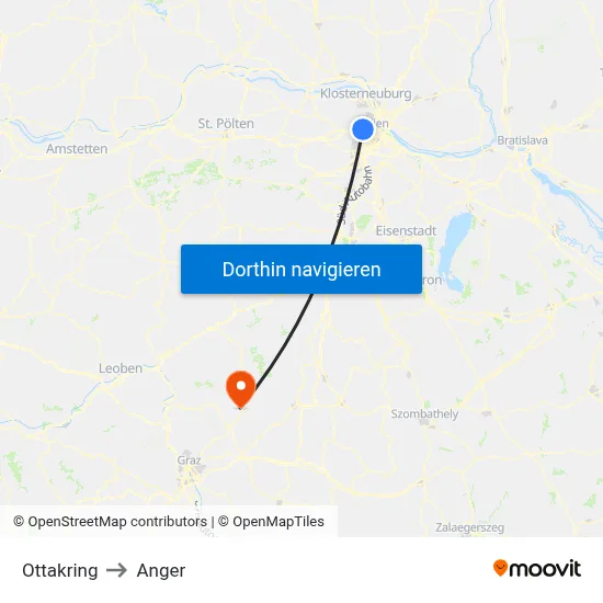 Ottakring to Anger map