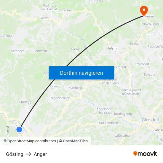 Gösting to Anger map