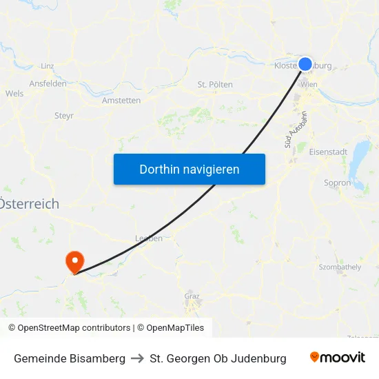 Gemeinde Bisamberg to St. Georgen Ob Judenburg map