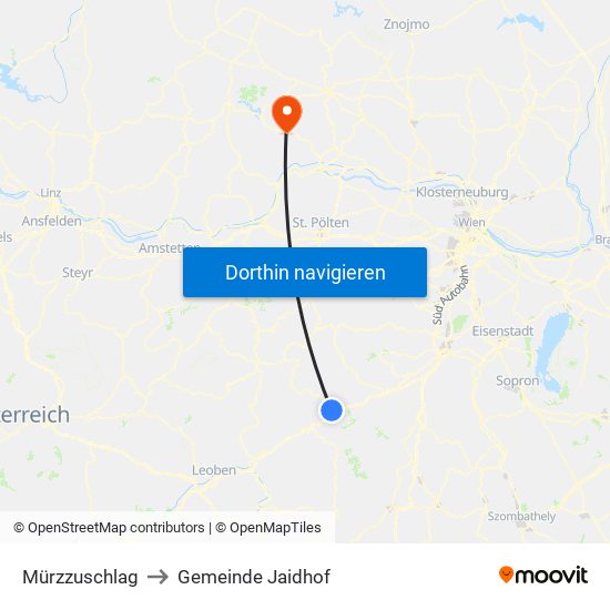 Mürzzuschlag to Gemeinde Jaidhof map
