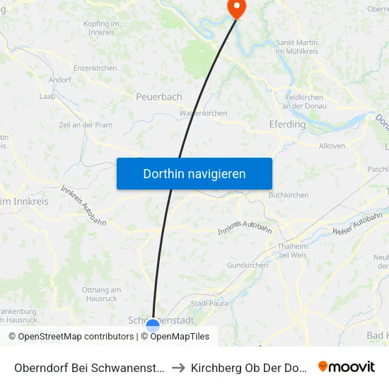 Oberndorf Bei Schwanenstadt to Kirchberg Ob Der Donau map