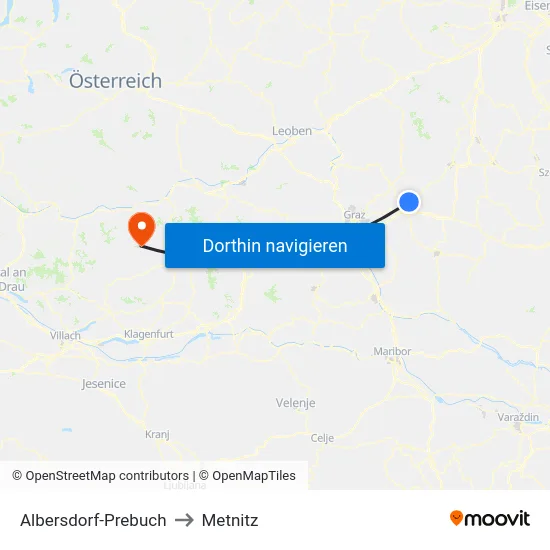 Albersdorf-Prebuch to Metnitz map