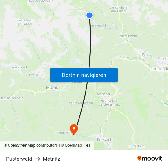 Pusterwald to Metnitz map