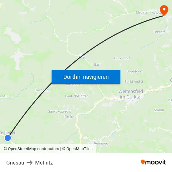 Gnesau to Metnitz map