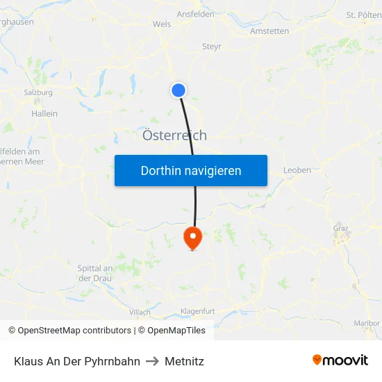 Klaus An Der Pyhrnbahn to Metnitz map