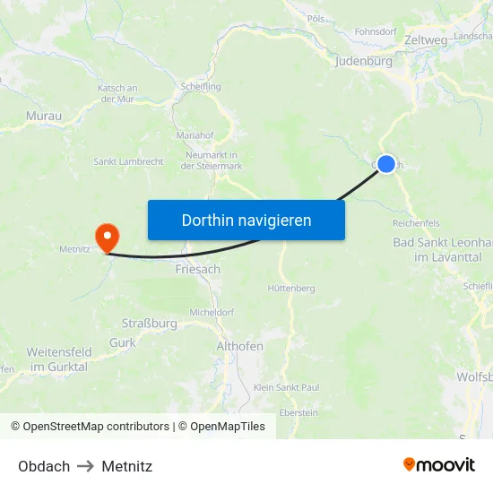 Obdach to Metnitz map