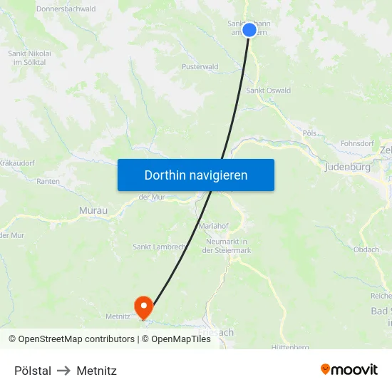 Pölstal to Metnitz map