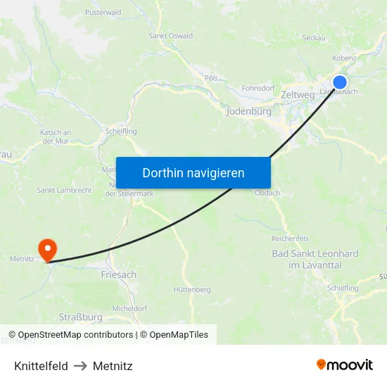 Knittelfeld to Metnitz map