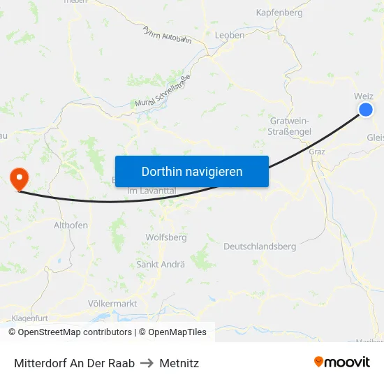 Mitterdorf An Der Raab to Metnitz map