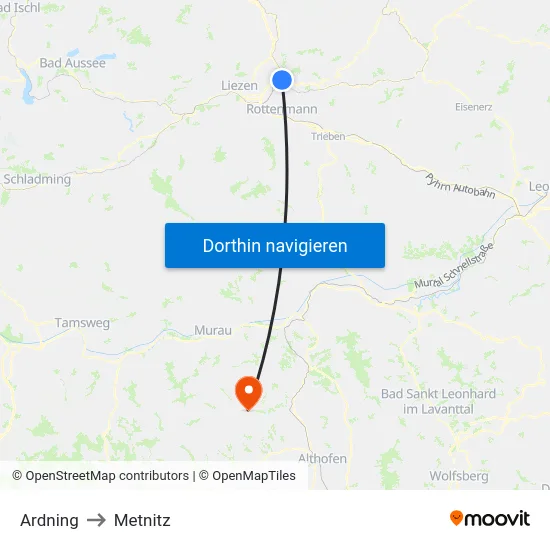 Ardning to Metnitz map