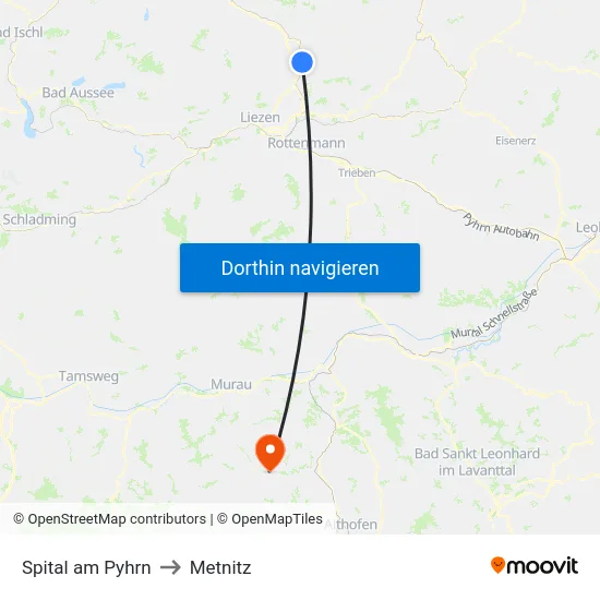 Spital am Pyhrn to Metnitz map