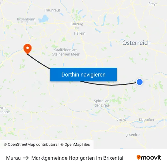 Murau to Marktgemeinde Hopfgarten Im Brixental map