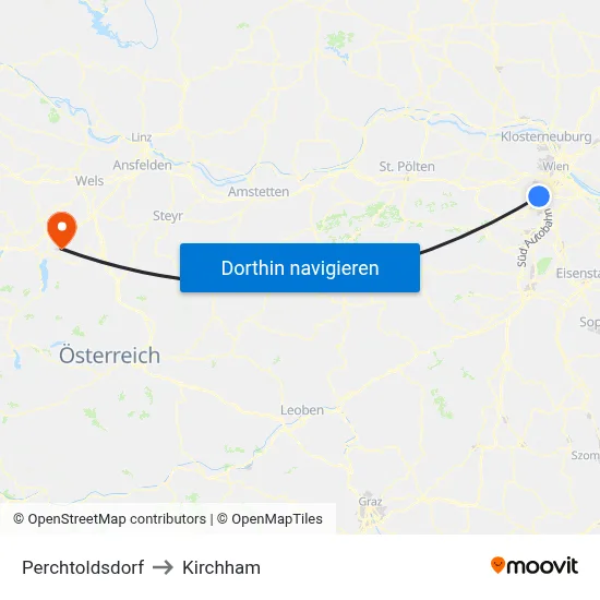 Perchtoldsdorf to Kirchham map