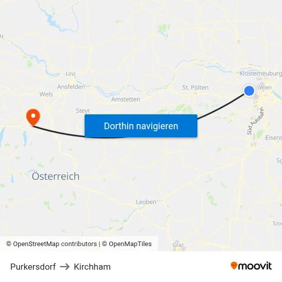 Purkersdorf to Kirchham map