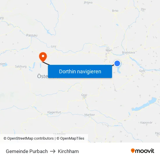 Gemeinde Purbach to Kirchham map