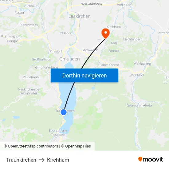 Traunkirchen to Kirchham map