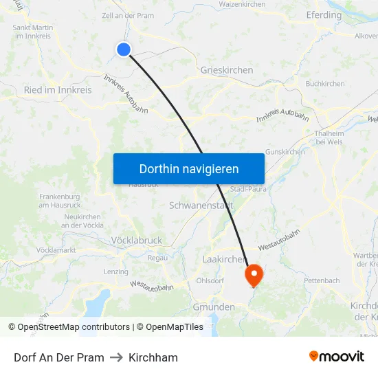 Dorf An Der Pram to Kirchham map