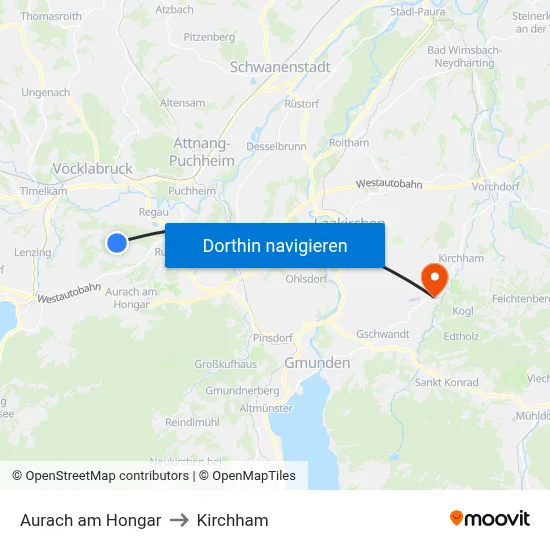 Aurach am Hongar to Kirchham map