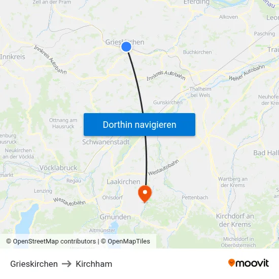 Grieskirchen to Kirchham map