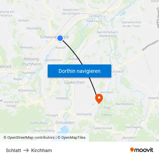 Schlatt to Kirchham map