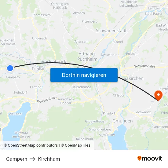 Gampern to Kirchham map