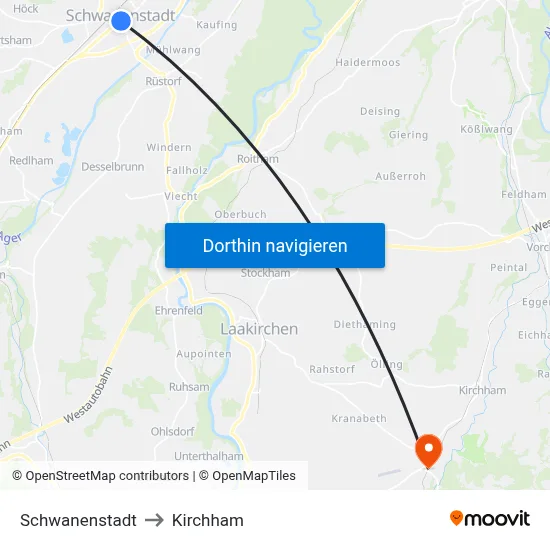Schwanenstadt to Kirchham map